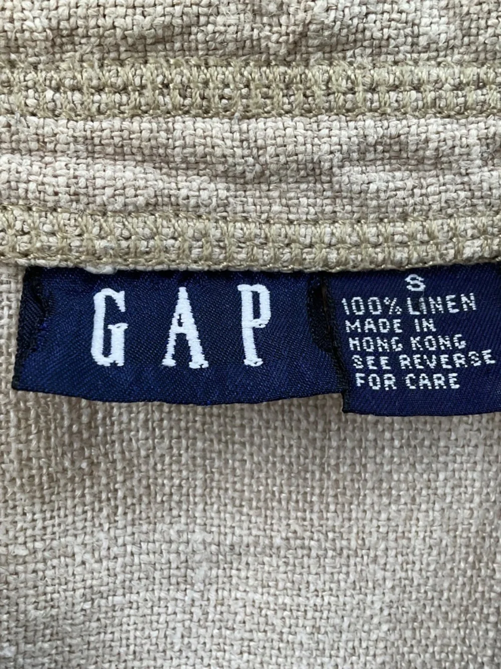 VTG Gap 100% Linen Button Up Jacket S Tan Utility Lagenlook Slouchy Chore Coat - Picture 4 of 9